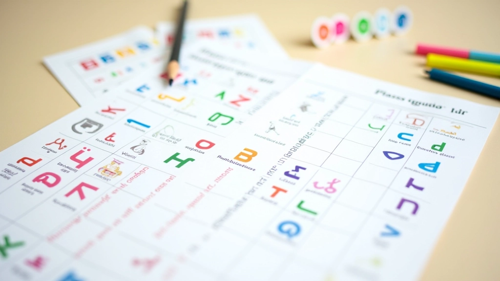 Scheda didattica con alfabeto portoghese, guida alla pronuncia e icone per i suoni delle vocali e consonanti