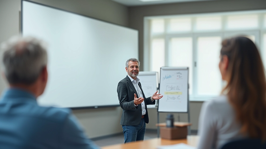 Lezione di portoghese con insegnante e studente in aula moderna con lavagna interattiva