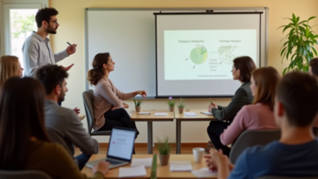 Aula moderna di portoghese con lavagna interattiva e studenti che conversano