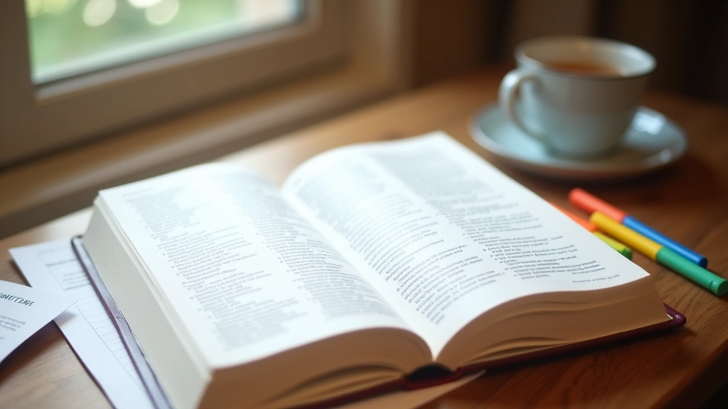 Tavolo con dizionario portoghese, parole sottolineate e appunti comparativi di vocabolario