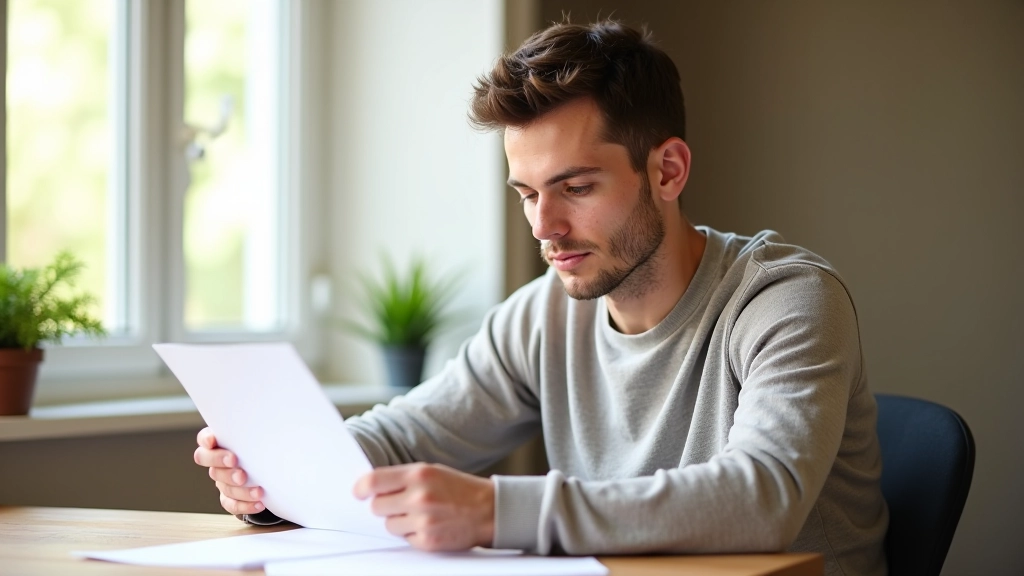Candidato che legge documento di preparazione con penna evidenziatore su tavolo di studio luminoso